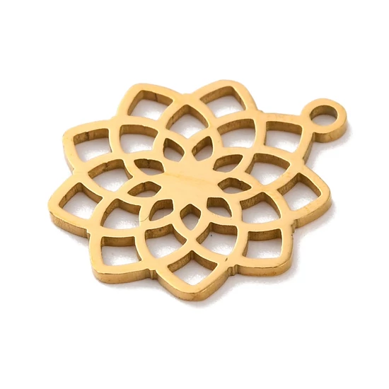 Medál - 304 rozsdamentes acél, csakra charm, valódi 18K aranyozott, virág, 19x17x1mm