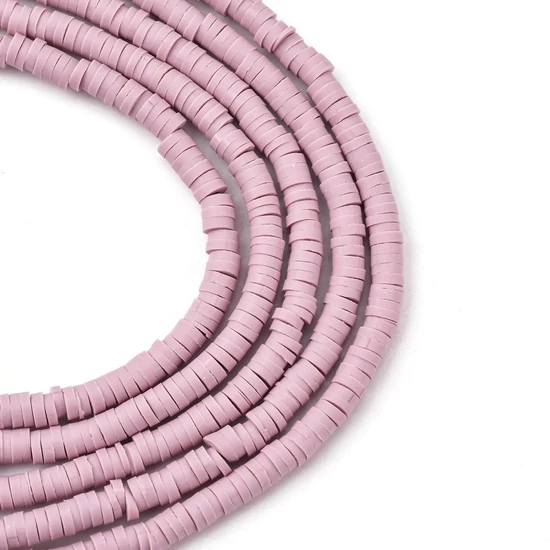 Gyöngy - 4x1mm - kézzel készített - polimer agyaggyöngy – halvány mályva színben