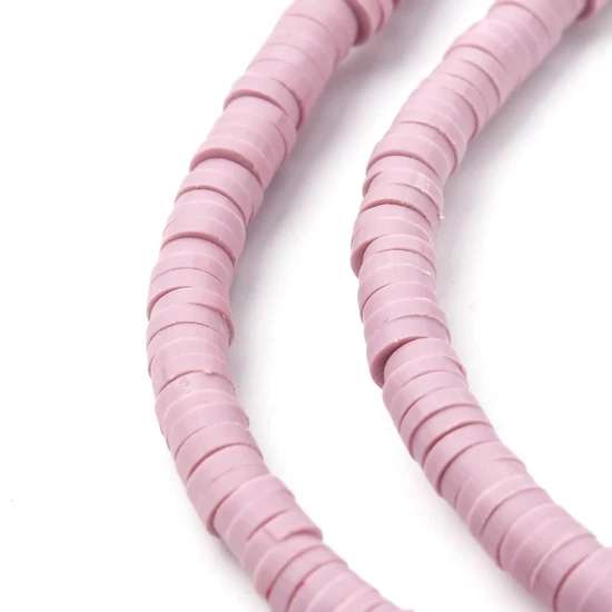 Gyöngy - 4x1mm - kézzel készített - polimer agyaggyöngy – halvány mályva színben