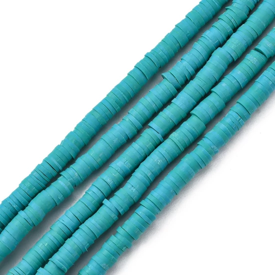 Gyöngy - 4x1mm - kézzel készített - polimer agyaggyöngy -sötét türkiz színben 