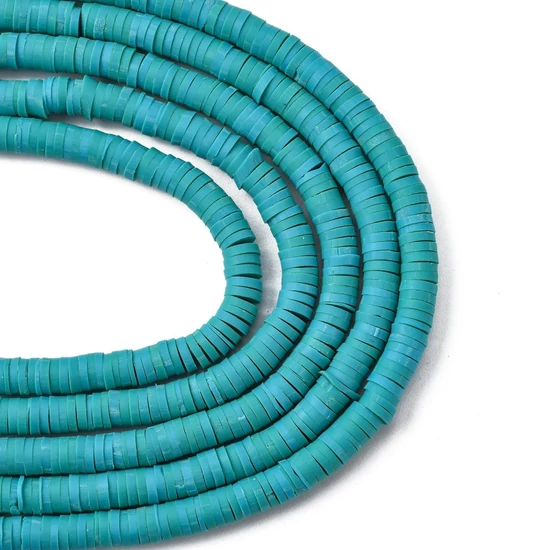 Gyöngy - 4x1mm - kézzel készített - polimer agyaggyöngy -sötét türkiz színben 
