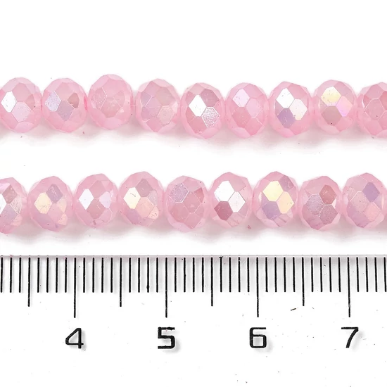 Üveggyöngy - csiszolt - fánk alakú 8x6mm - Flamingo AB színben (10db)