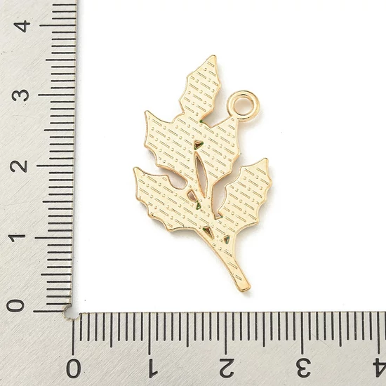 Medál - karácsonyi ág - zöld - piros és világos arany színben 31x21x1mm