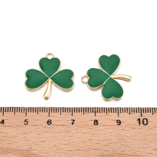 Medál - három levelű lóhere zöld és arany 22,5x22x1,5mm