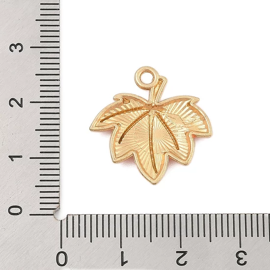 Medál - Őszi falevél, narancs és arany 21,5x21x2,5mm