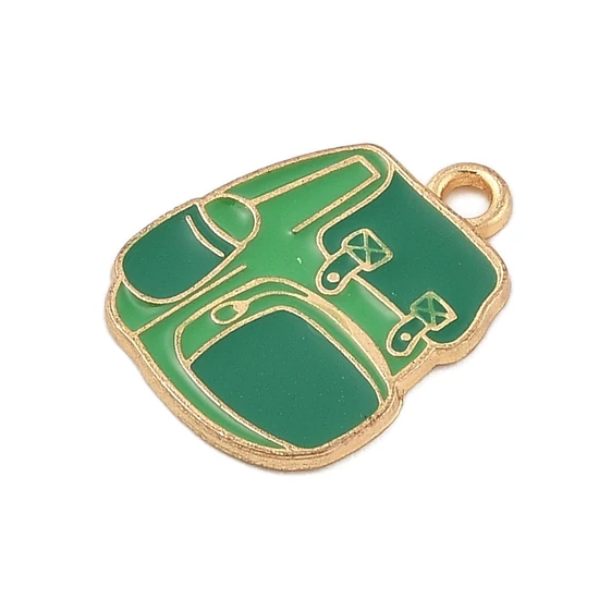 Medál - Kempingfelszerelés, hátizsák, arany, zöld 20x15.5x1.5mm