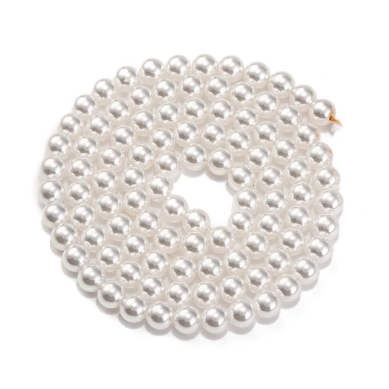 Üveggyöngy - festett gyöngyházfényű kerek, fehér, 4 mm