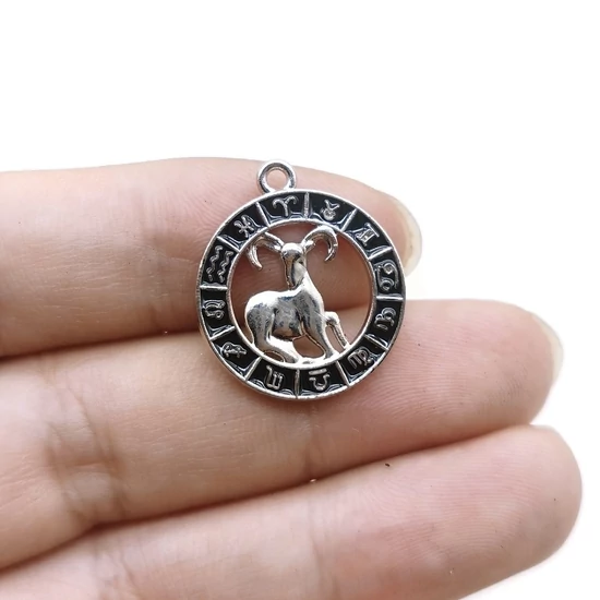 Medál - horoszkóp - kos - 24x21mm - platina ezüst színben