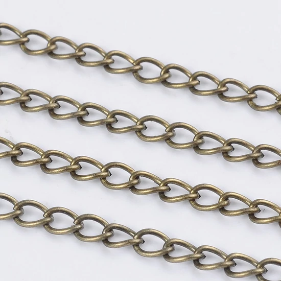 Lánc - sodrott, hegesztés nélkül, antik bronz, 5x3.5x0.8mm