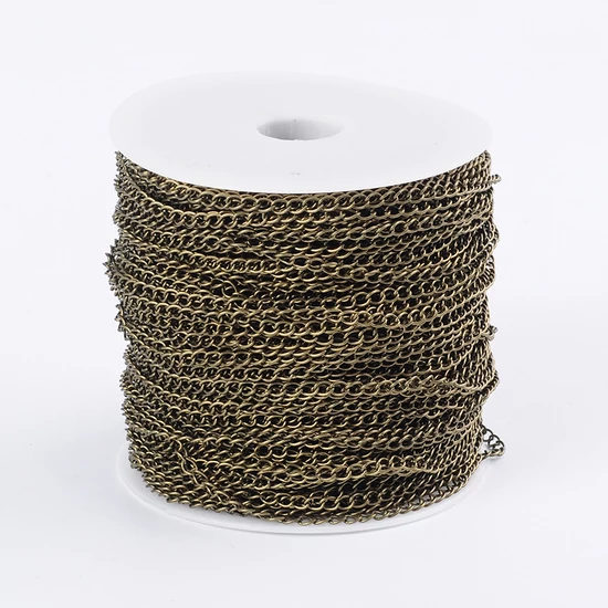 Lánc - sodrott, hegesztés nélkül, antik bronz, 5x3.5x0.8mm