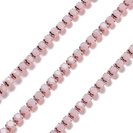 Lánc, strasszos - halvány ametiszt színben, 2x2~2.5x2mm (50cm)