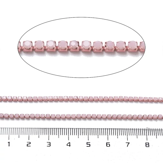 Lánc, strasszos - halvány ametiszt színben, 2x2~2.5x2mm (50cm)
