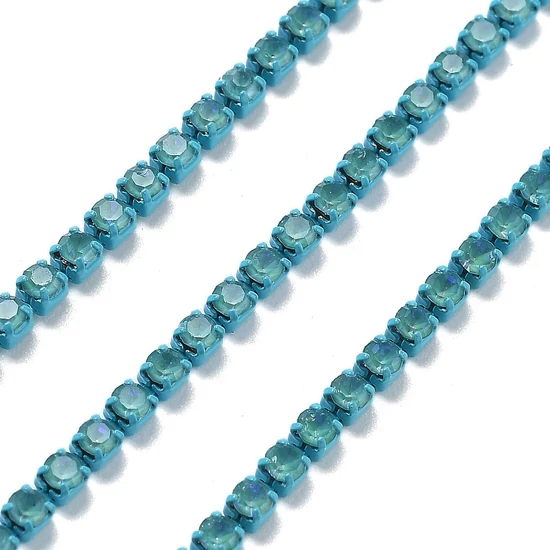 Lánc, strasszos - denim színben, 2x2~2.5x2mm (50cm)