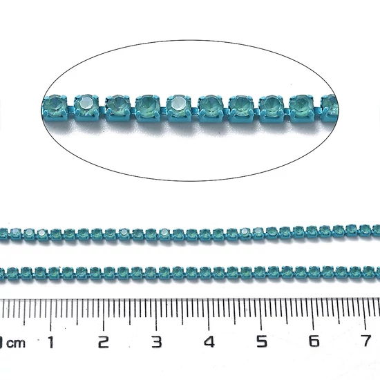 Lánc, strasszos - denim színben, 2x2~2.5x2mm (50cm)
