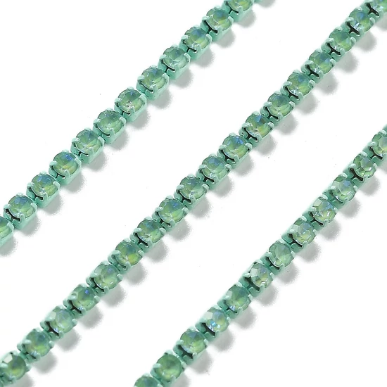  Lánc, strasszos - világos azúrkék színben, 2x2~2.5x2mm (50cm)