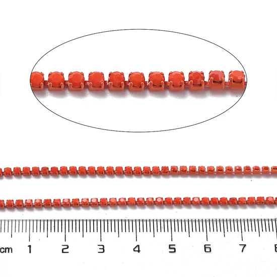 Lánc, strasszos - jácint színben, 2x2~2.5x2mm (50cm)