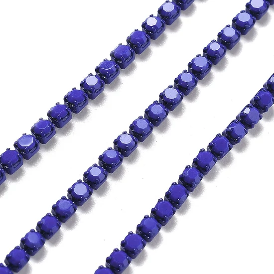 Lánc, strasszos - sötét indigó, színben, 2x2~2.5x2mm (50cm)