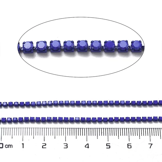 Lánc, strasszos - sötét indigó, színben, 2x2~2.5x2mm (50cm)