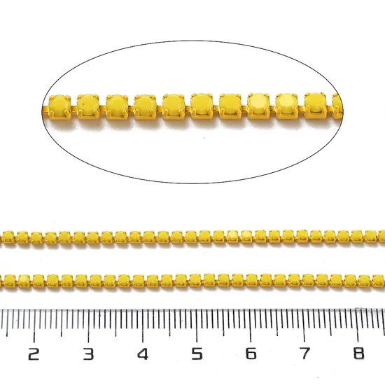 Lánc, strasszos - napraforgó színben, 2x2~2.5x2mm (50cm)