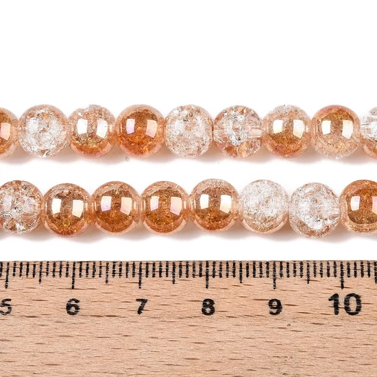 Üveggyöngy - 8mm - galvanizált - robbantott, félig bevonva, kerek, koral színben (10db)