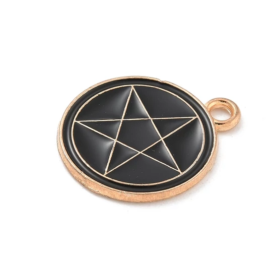 Medál - csillag, medálion alakban, fekete-arany, charm, 20x16.5x1mm, zománc - ólommentes és kadmiummentes!