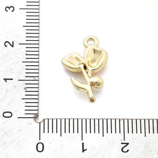 Medál - tulipán rózsaszín charm, 19x11x4.5mm, zománc 