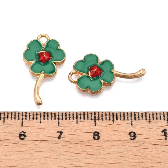 Medál - lóhere katicabogárral charm, 22x12.5x3mm, zománc - Nikkelmentes! 