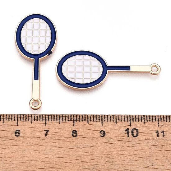 Medál - tollaslabda ütő Charm, sötétkék, 38x16x1.2mm, zománc - ólommentes és kadmiummentes!