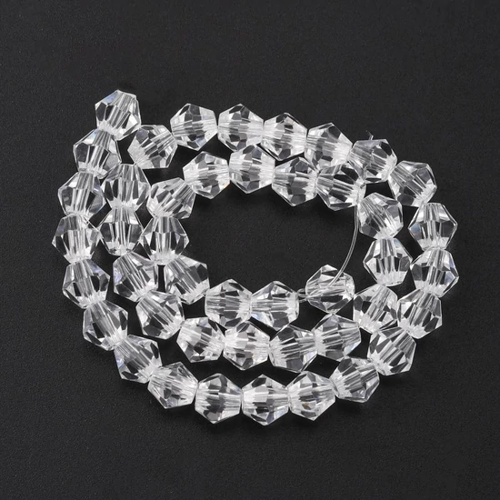 Üveggyöngy - 6mm - bicone - kristály, átlátszó, fazettált