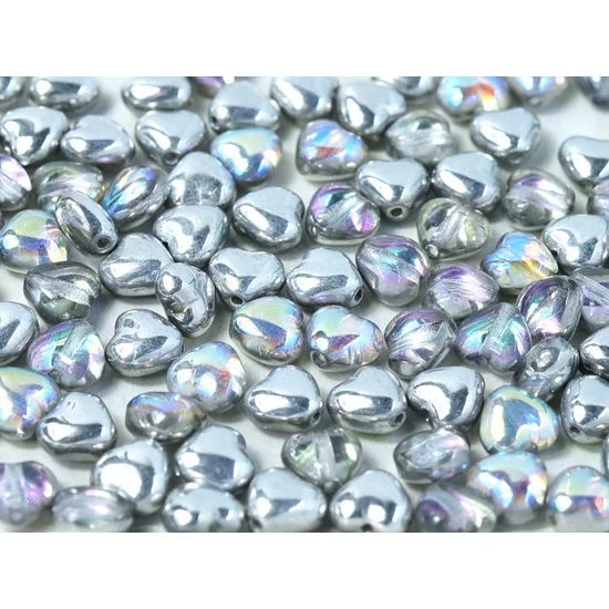 Üveggyöngy - 6mm - szív - CRYSTAL SILVER RAINBOW - 98530
