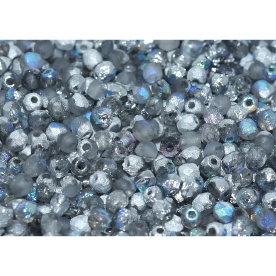 Cseh Csiszolt Gyöngy - 3 mm - CRYSTAL ETCHED SILVER RAINBOW - 98580
