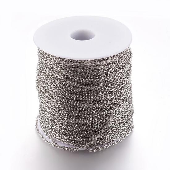 Ékszerlánc - 3x2x0,5mm - platina ezüst színben - apró ovális szemű - Nikkelmentes!