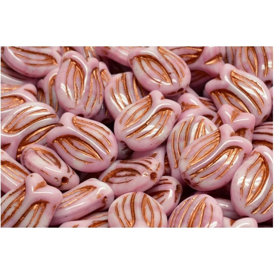 Cseh üveg gyöngy -  Tulipán - 16x11mm -  Pink luster - 54319