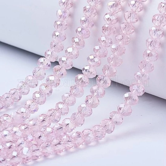 Üveggyöngy - 2x3mm - áttetsző rózsaszín AB - fánk alakú csiszolt