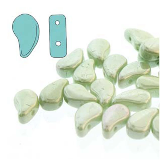 PAISLEY DUO - CSEH PRÉSELT KÉTLYUKÚ GYÖNGY - 8x5mm -  CHALK LT GREEN LSTR - 14457