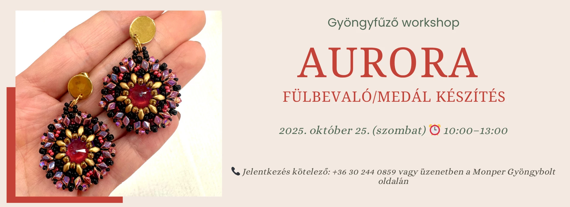 🎉 Gyöngyfűző workshop – Auróra medál, fülbevaló